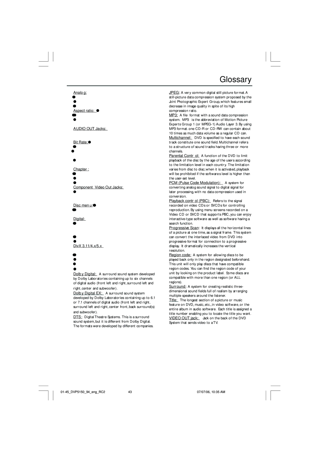 Philips DVP5150X/94, SL-0627/94-1 user manual Glossary 