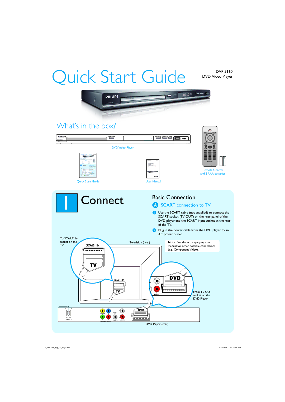 Philips DVP5160/05 quick start Connect, Scart connection to TV 