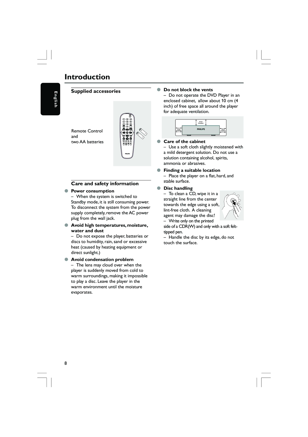 Philips DVP5100, DVP5200/51 user manual Introduction, Supplied accessories, Care and safety information 