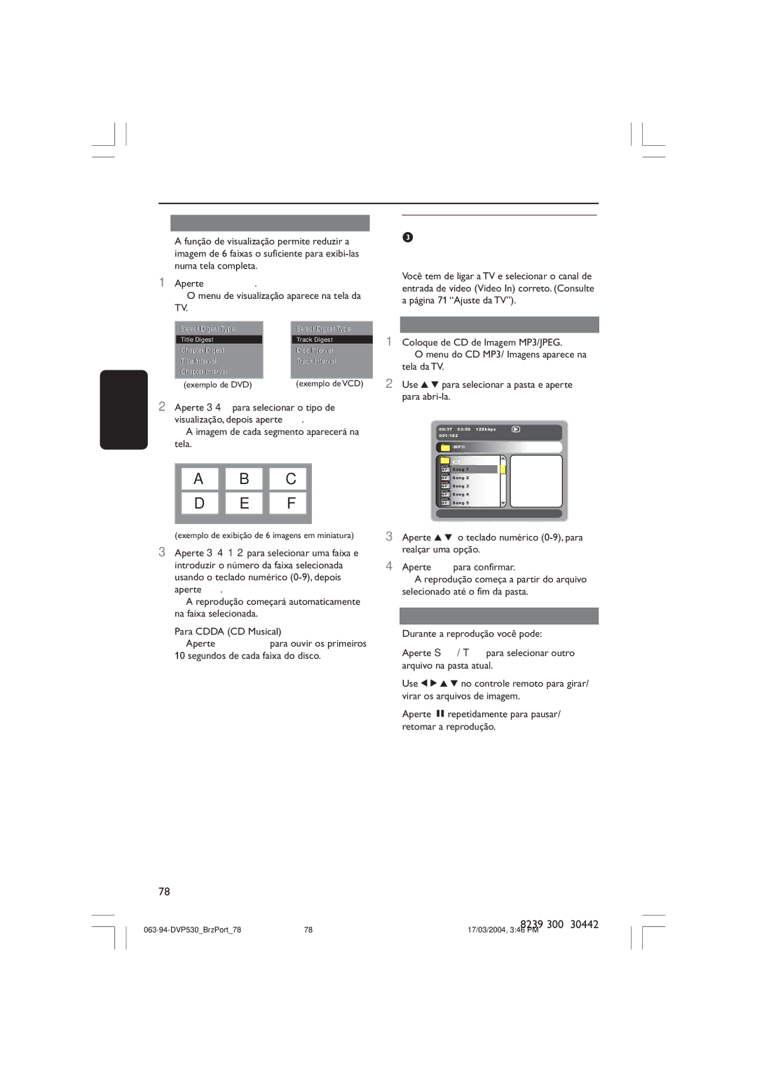 Philips DVP530 manual Reprodução de CD de Imagem MP3/JPEG, Por tu gu ês Função de visualização DVD/VCD, Operação geral 