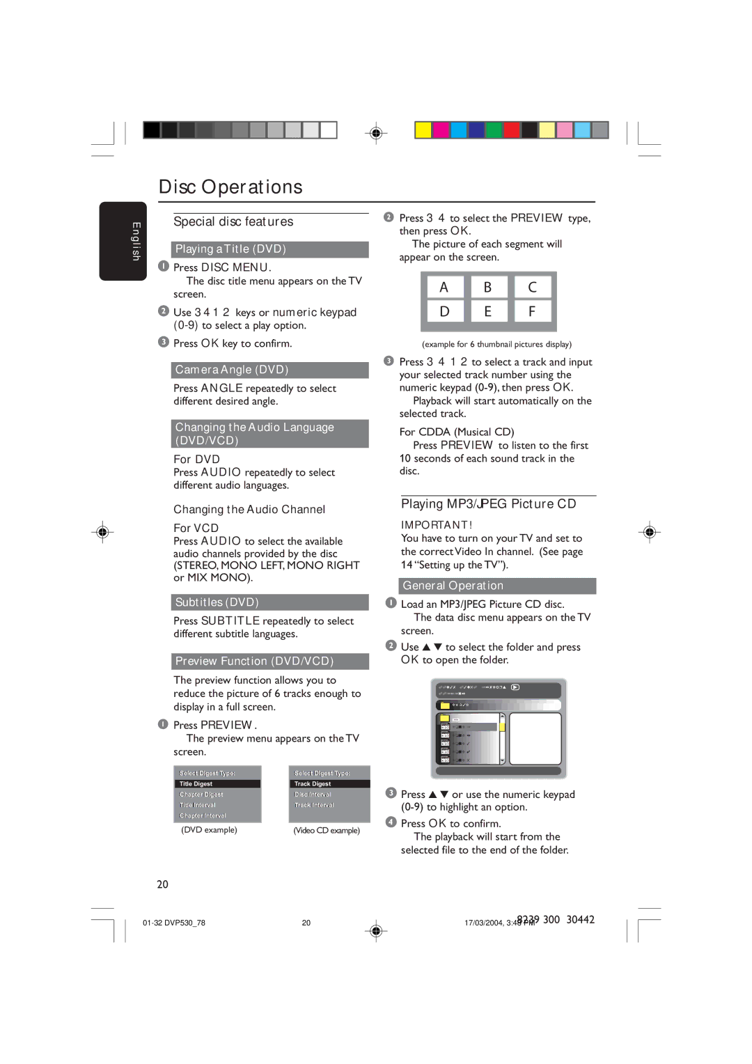 Philips DVP530 manual Special disc features, Playing MP3/JPEG Picture CD 