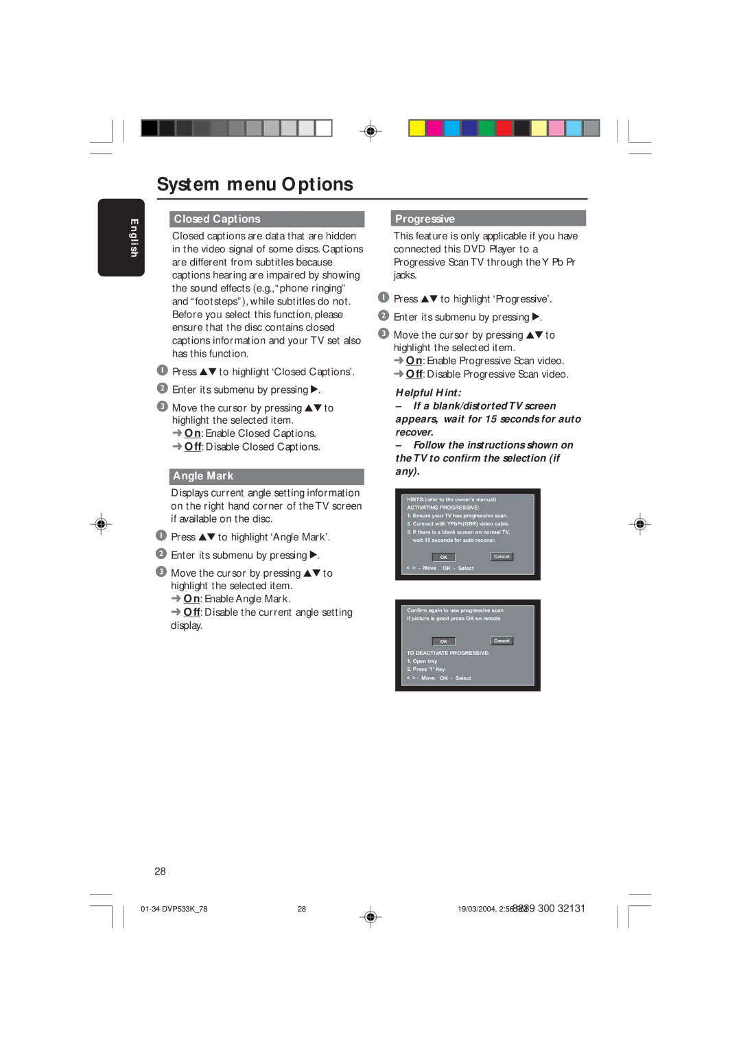 Philips DVP533K/78 manual Activating Progressive 