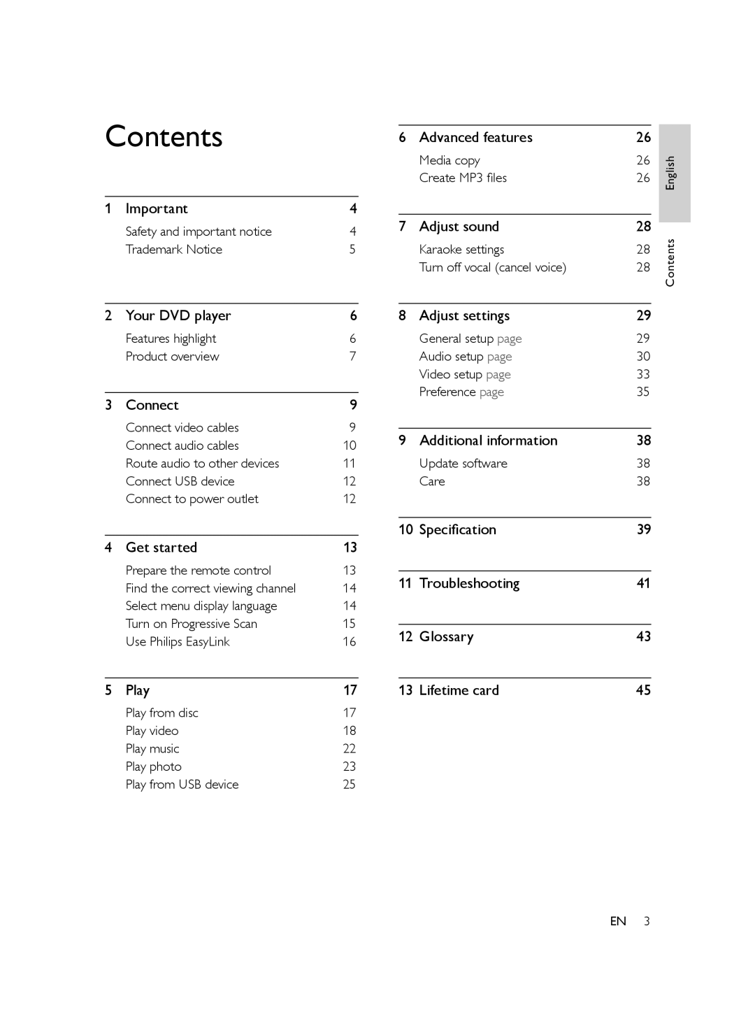 Philips DVP5388K/51 user manual Contents 