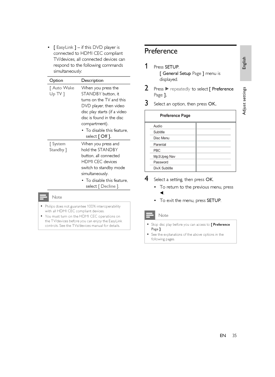 Philips DVP5388K/51 user manual Auto Wake, Up TV, System, Standby, Select Decline 