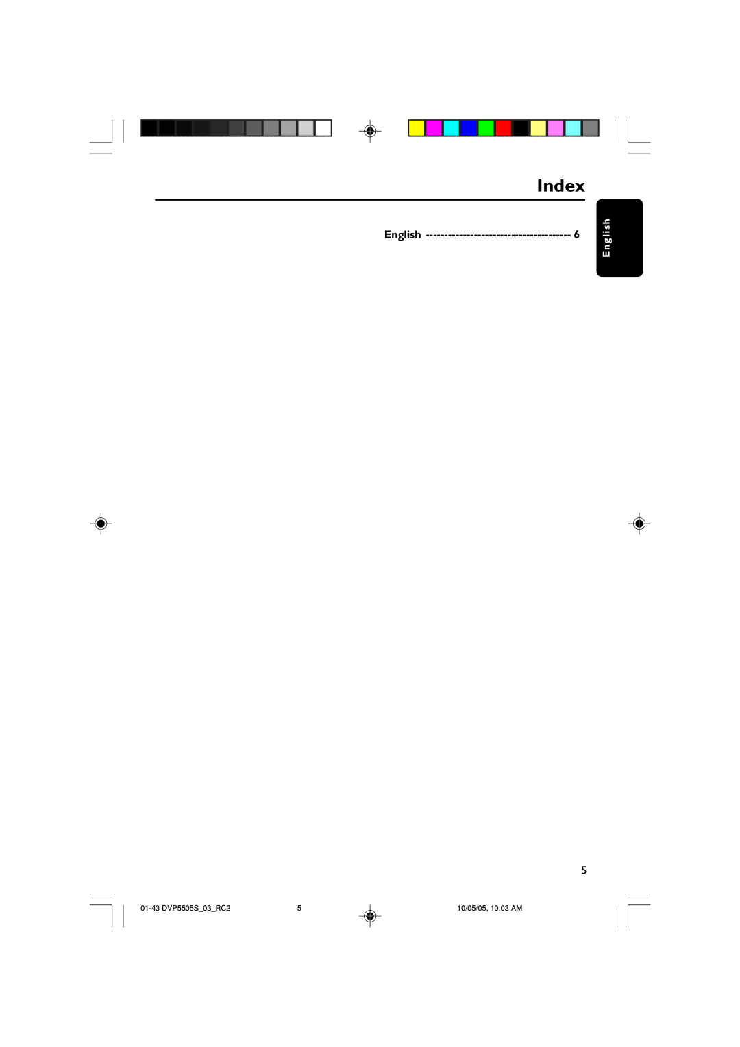 Philips DVP5500S/03 user manual Index, English 