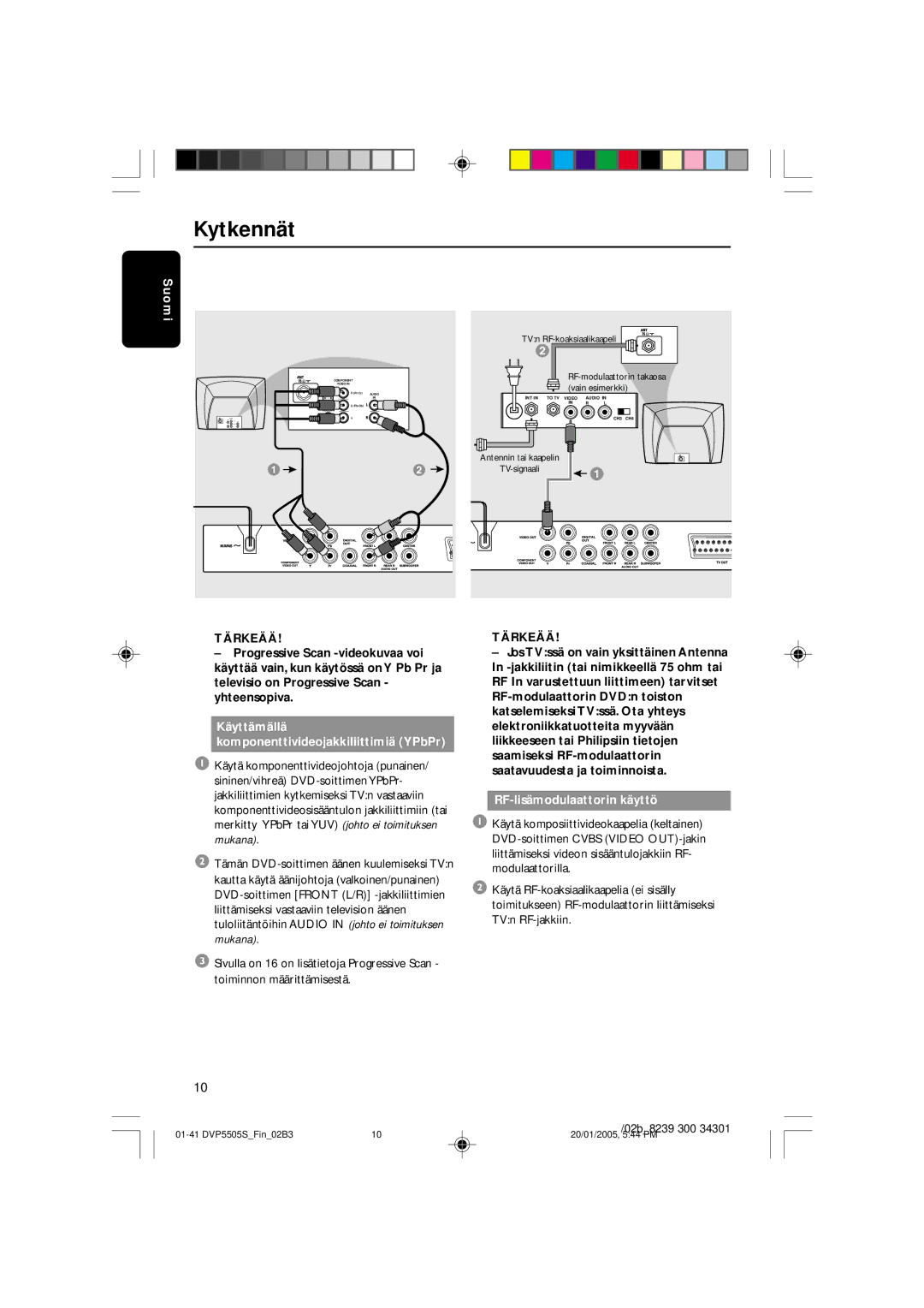 Philips DVP5505S user manual RF-lisämodulaattorin käyttö 