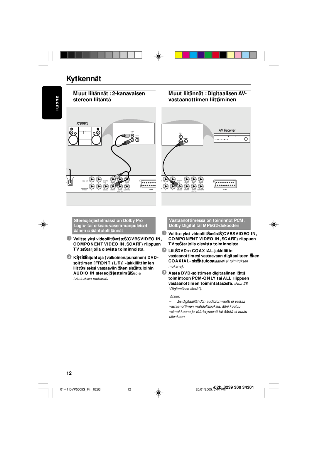 Philips DVP5505S user manual Muut liitännät Digitaalisen AV- vastaanottimen liittäminen, O m 