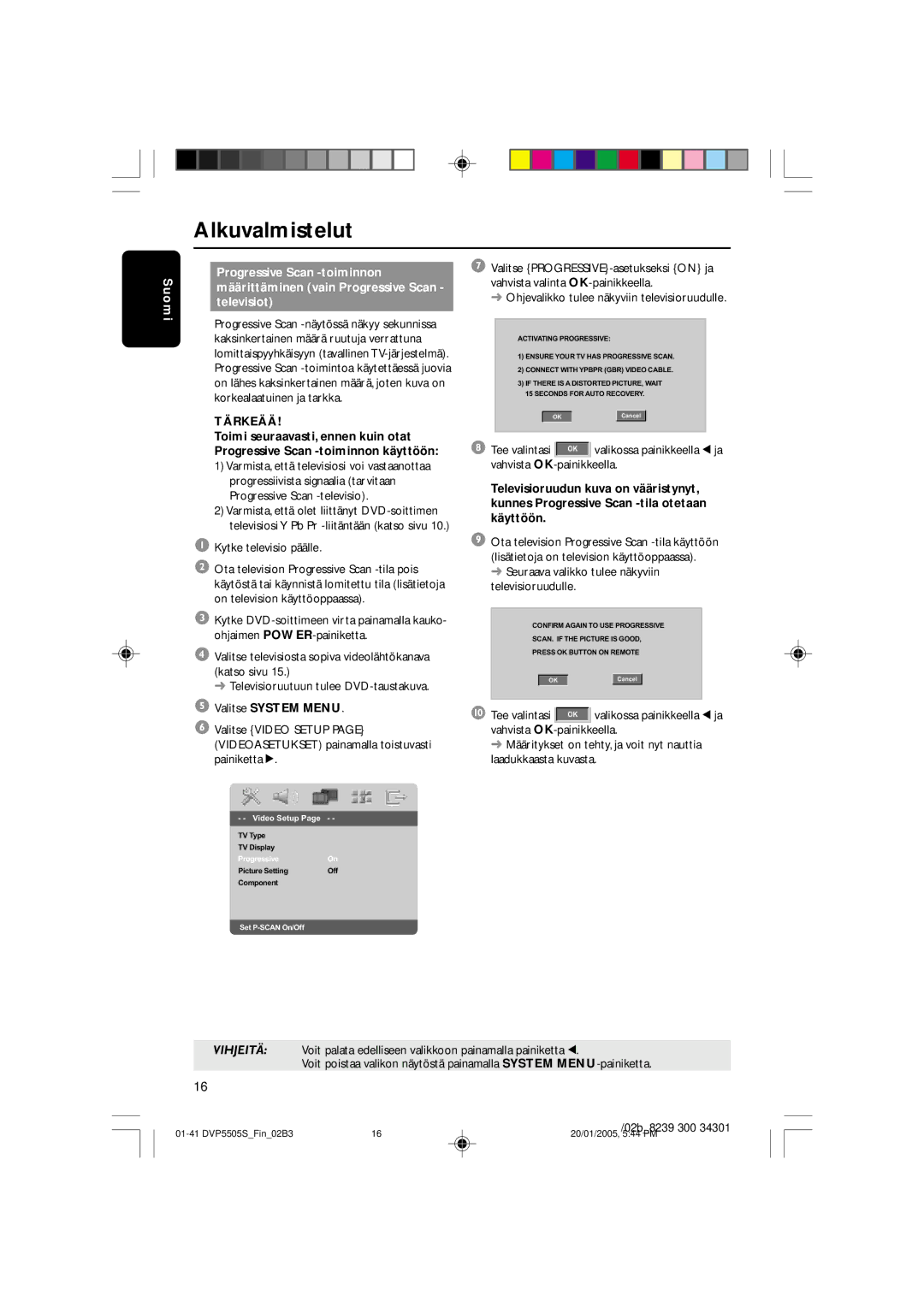 Philips DVP5505S user manual Painikkeella, Valitse System Menu, Seuraava valikko tulee näkyviin televisioruudulle 