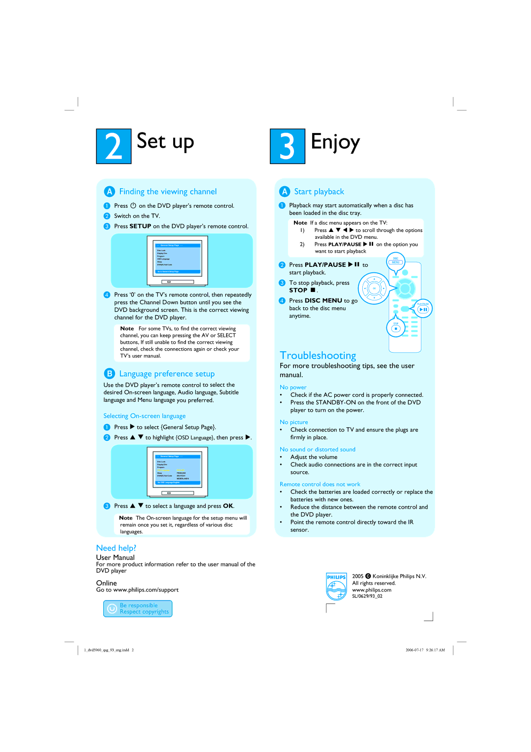 Philips DVP5960/93 quick start Set up, Enjoy 