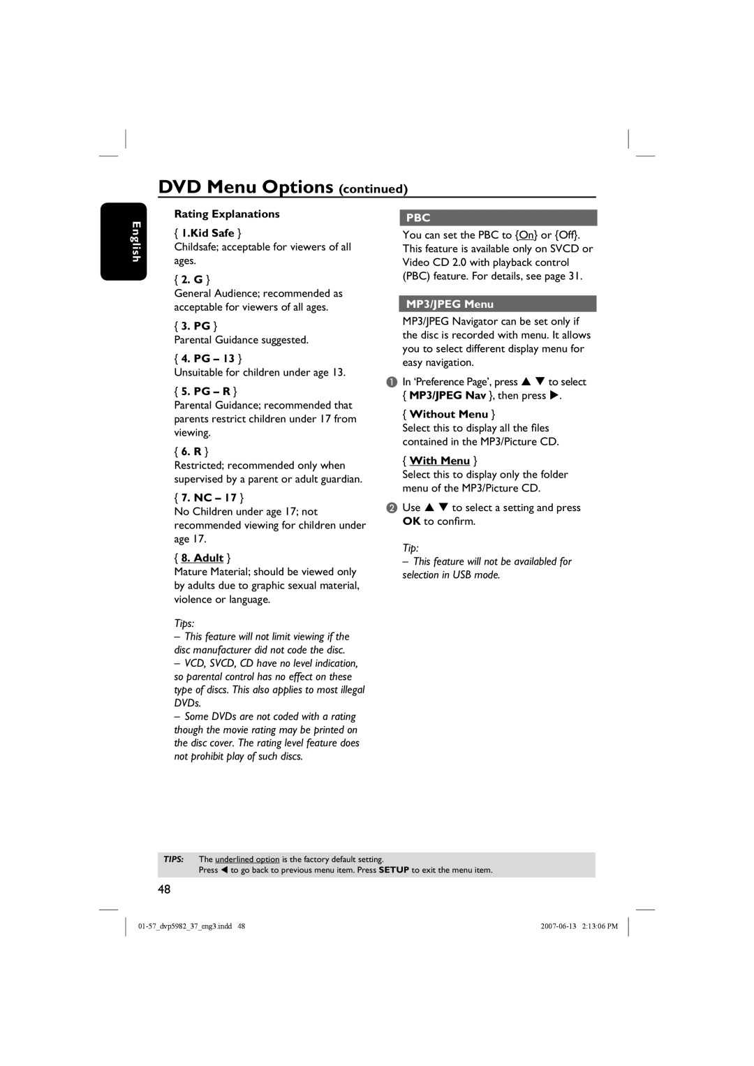 Philips DVP5982 quick start MP3/JPEG Menu 