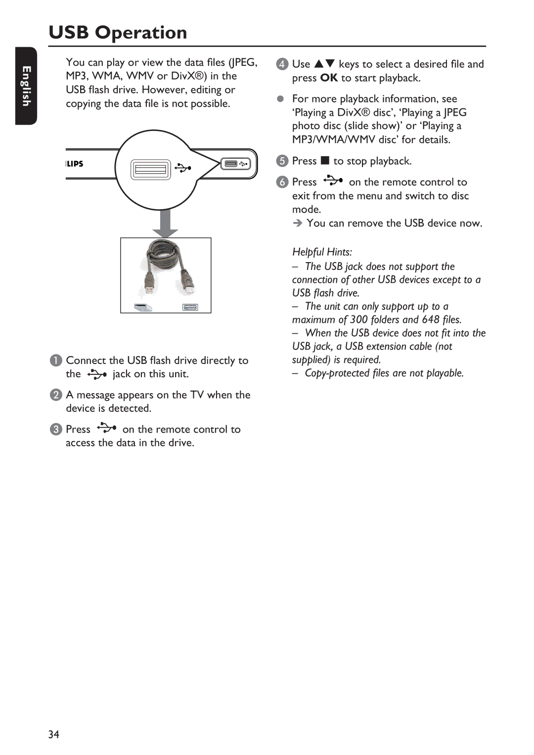 Philips DVP5992/F7E quick start USB Operation 