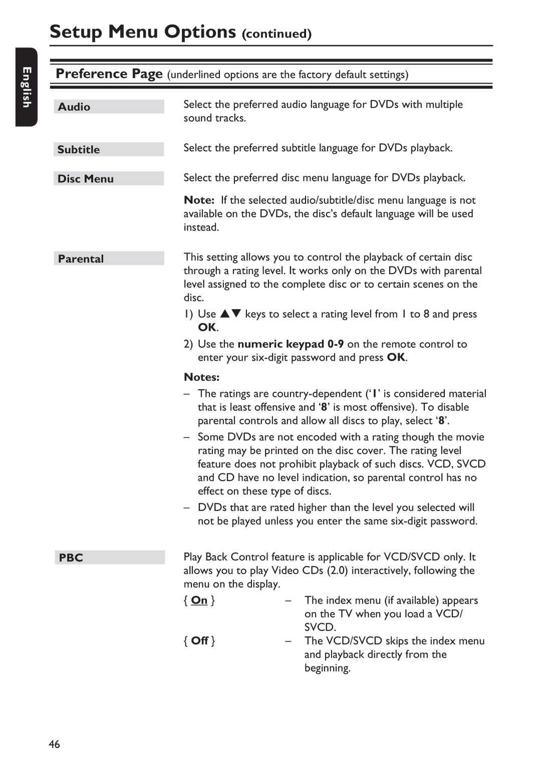 Philips DVP5992/F7E quick start Parental 