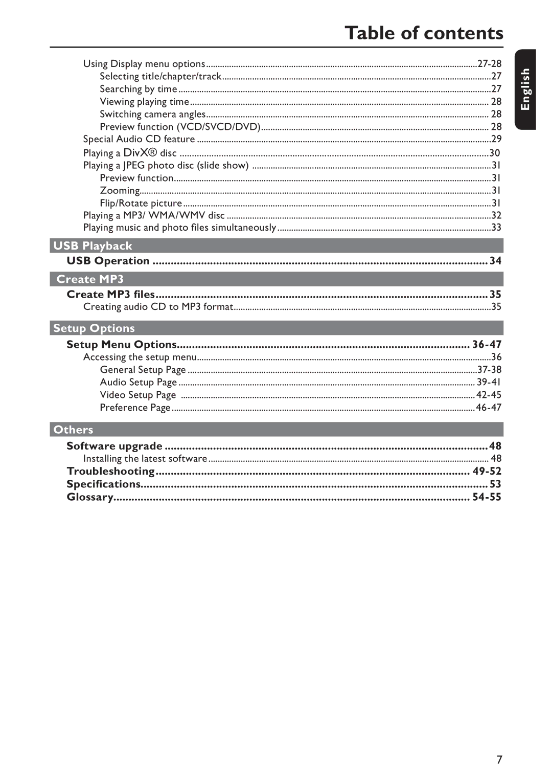 Philips DVP5992/F7E quick start Table of contents 