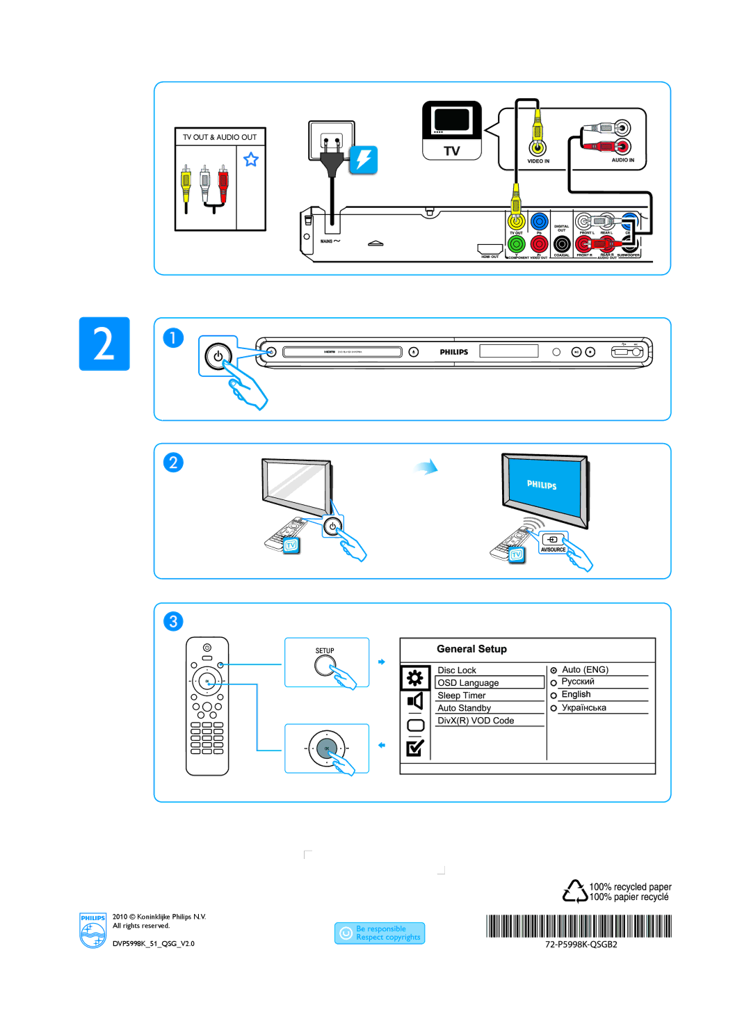 Philips DVP5998K/51 manual TV OUT & Audio OUT 