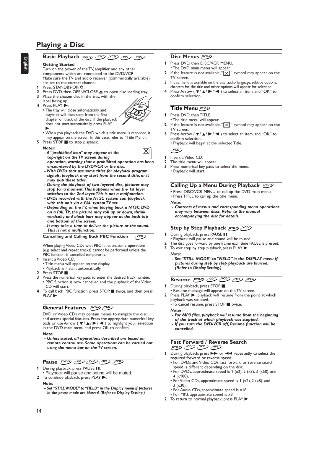 Philips DVP620VR manual Playing a Disc 