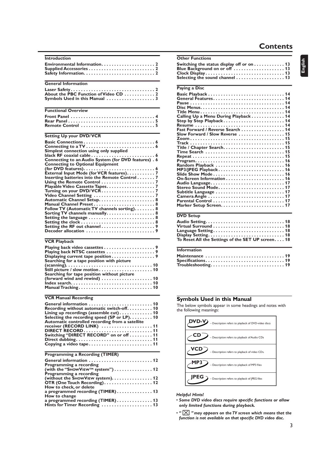 Philips DVP620VR manual Contents 