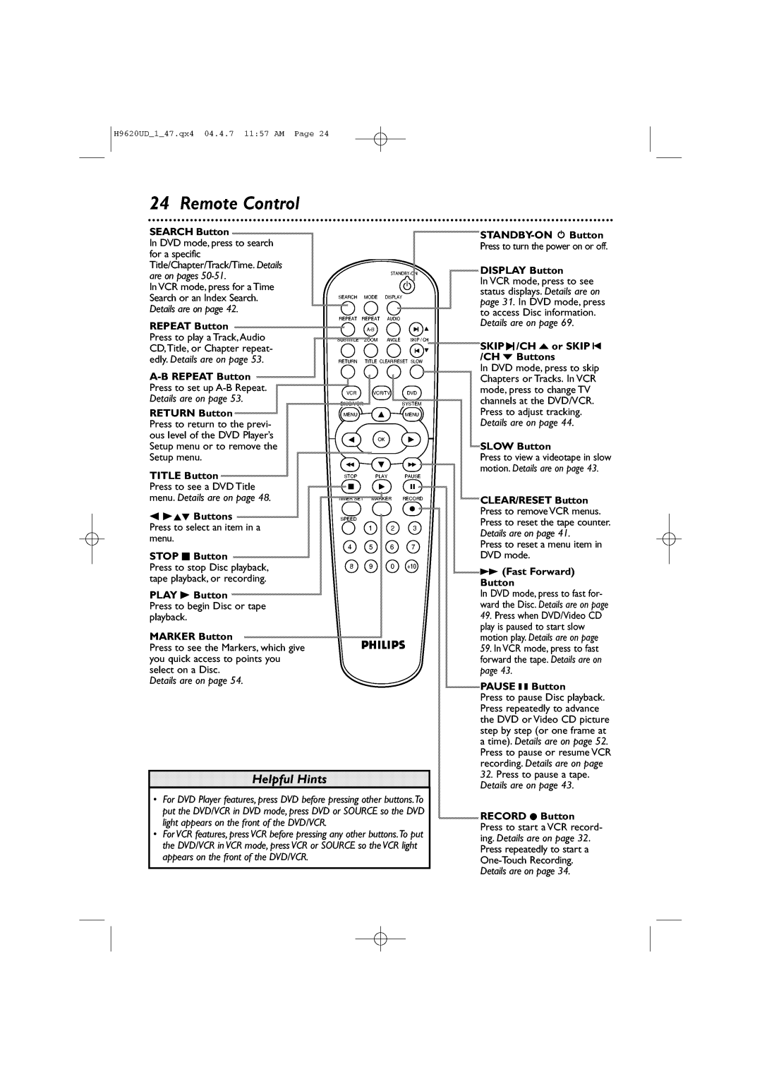 Philips DVP620VR/17 manual 