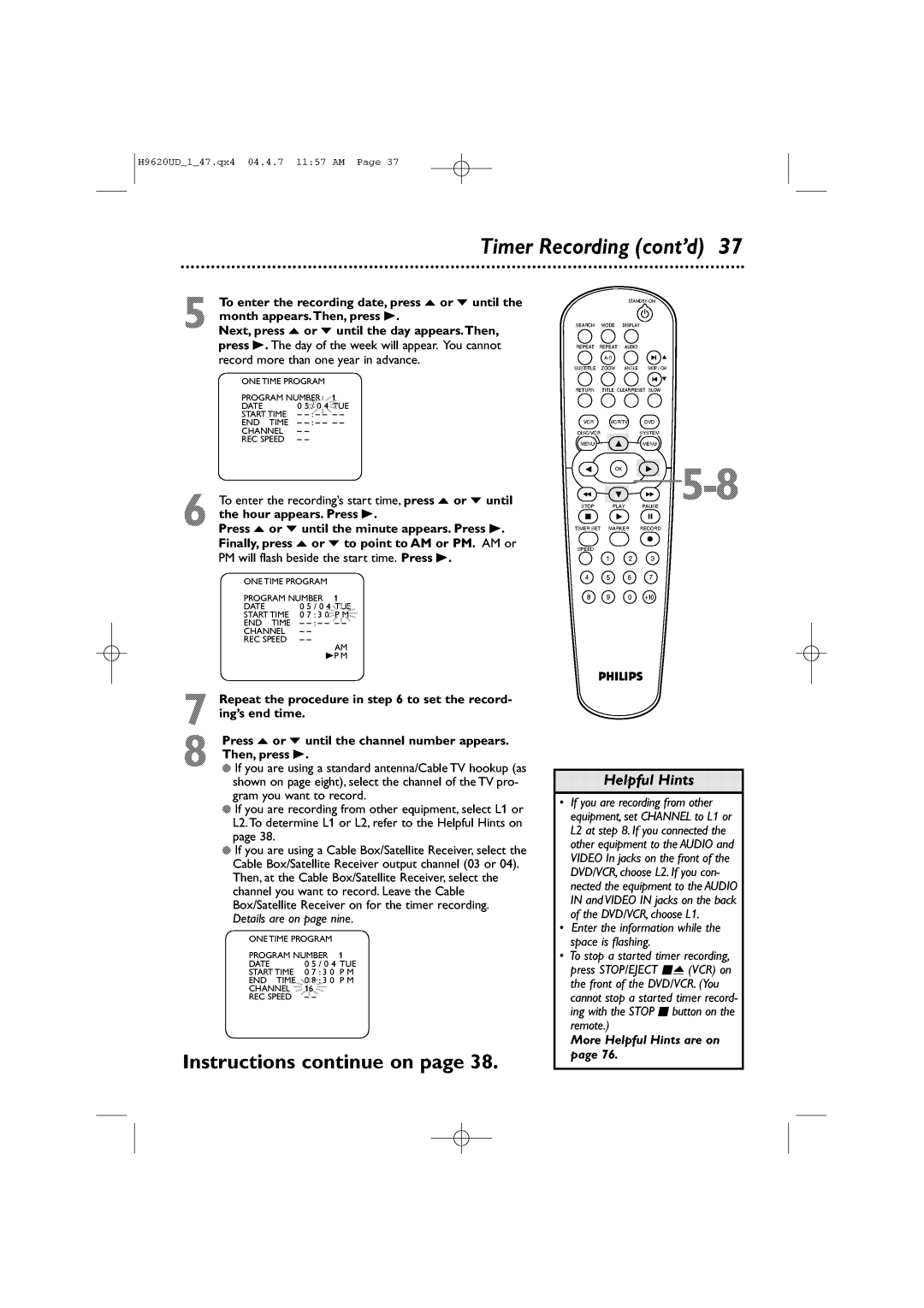 Philips DVP620VR/17 manual 