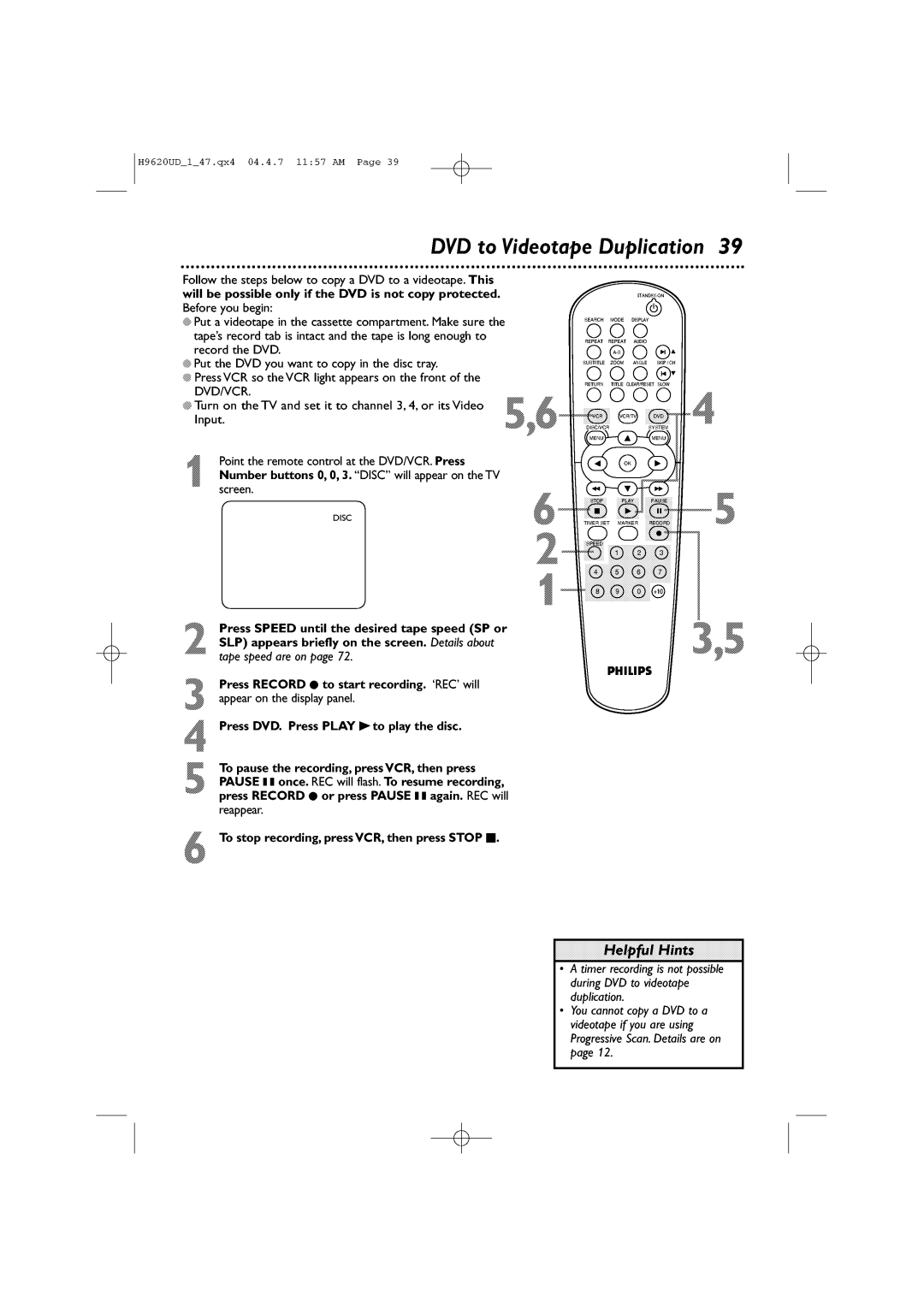 Philips DVP620VR/17 manual 