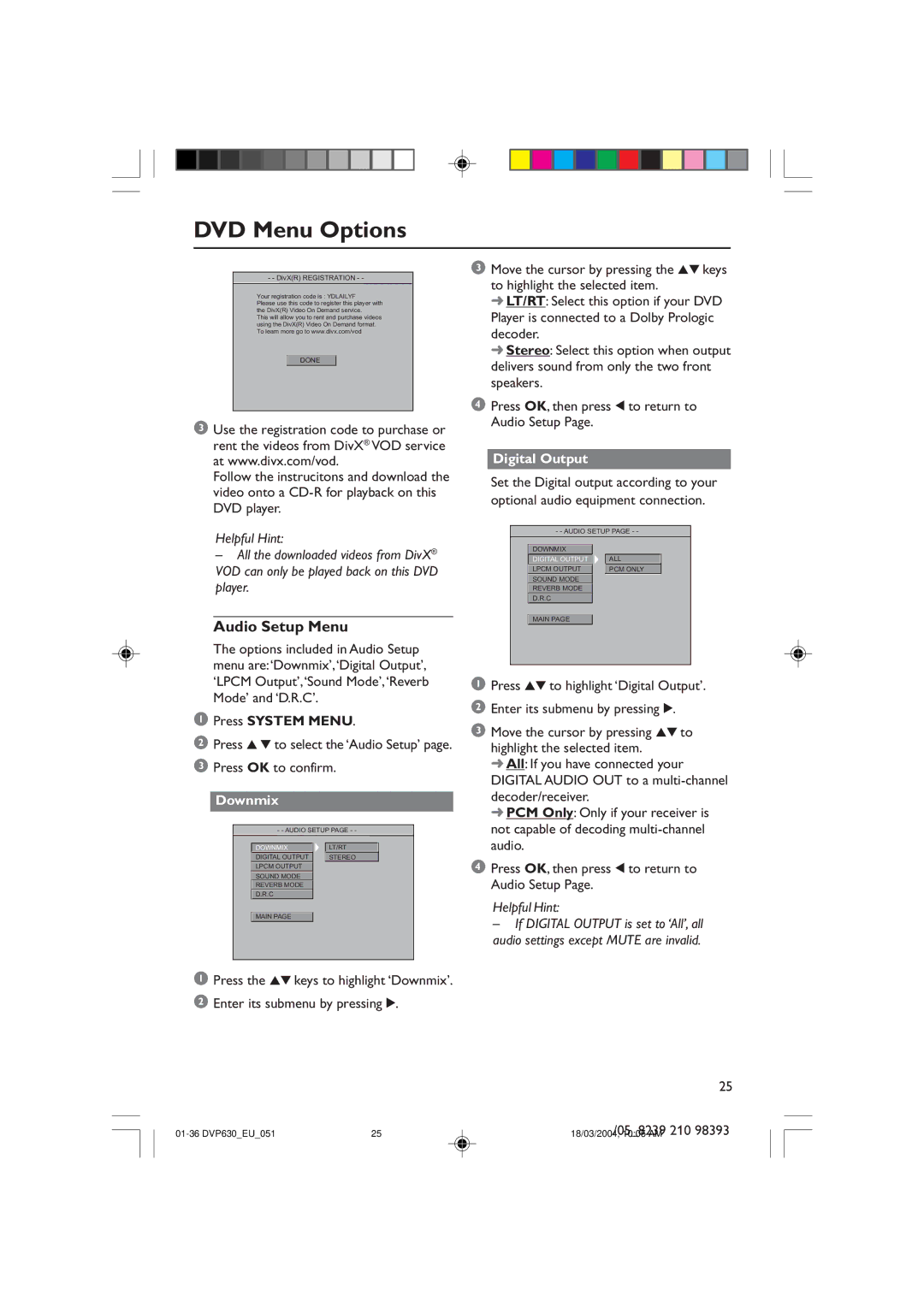 Philips DVP630, DVP632 manual Audio Setup Menu 