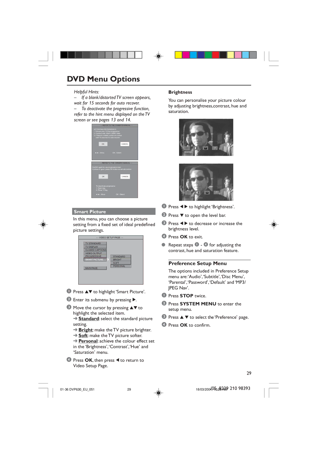 Philips DVP630, DVP632 manual Smart Picture, Activating Progressive 