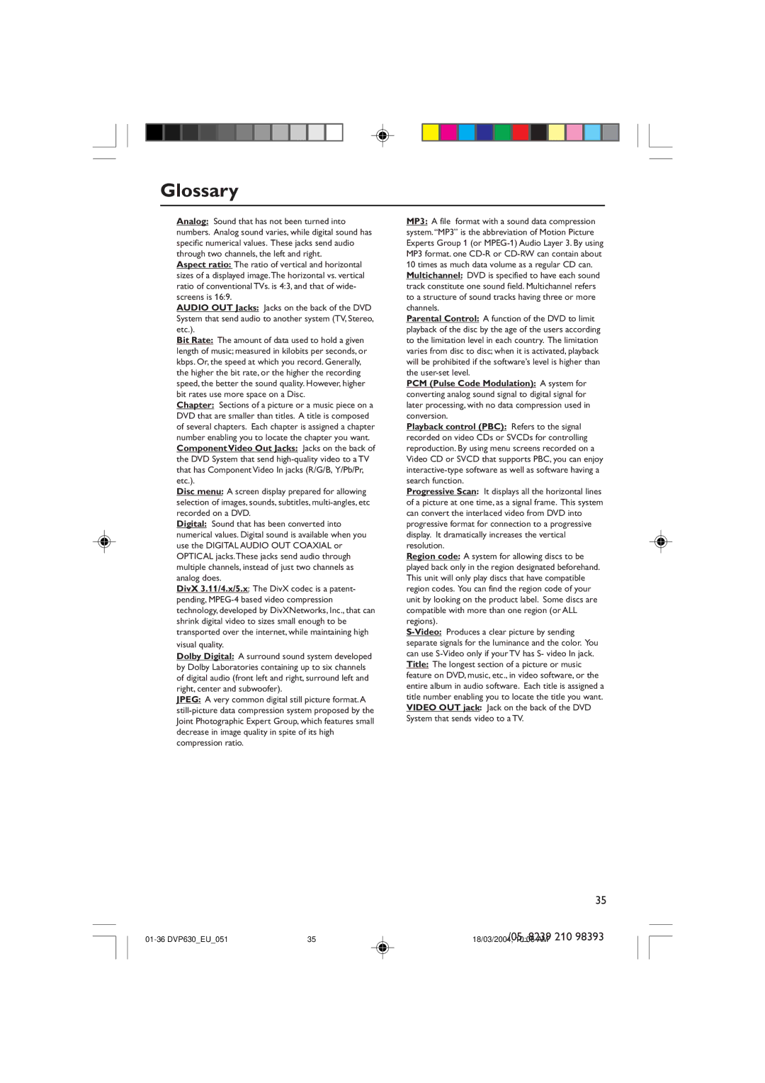 Philips DVP630, DVP632 manual Glossary, Visual quality 