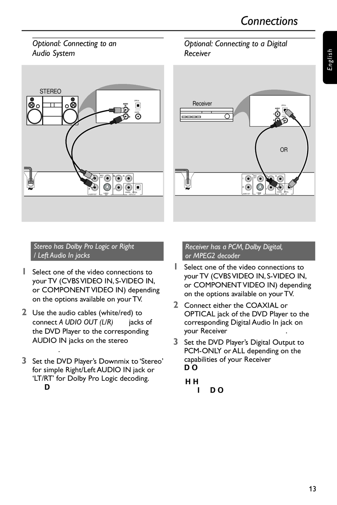 Philips DVP642/37 user manual Stereo has Dolby Pro Logic or Right Left Audio In jacks 