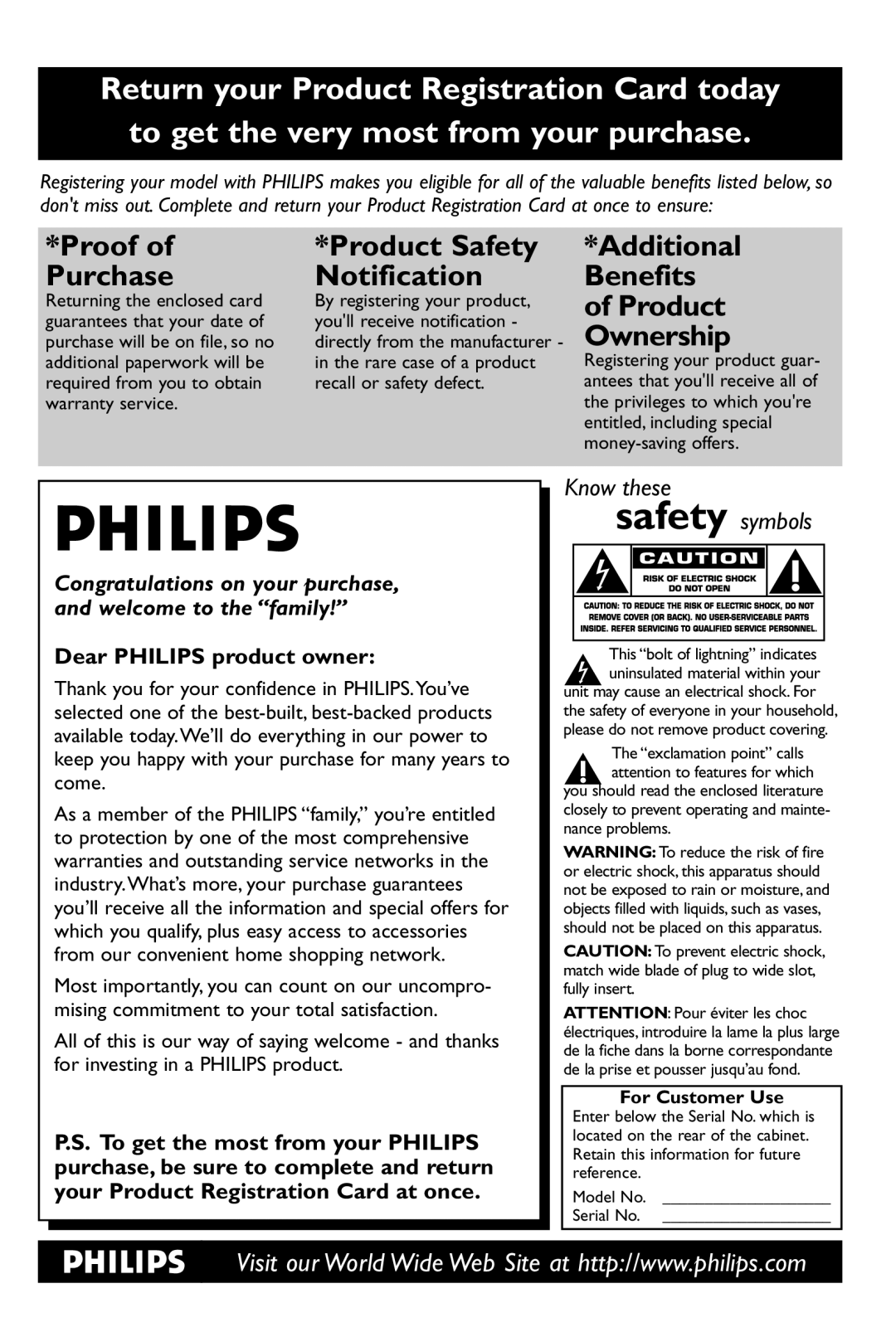 Philips DVP642/37 user manual Ownership, Dear Philips product owner 