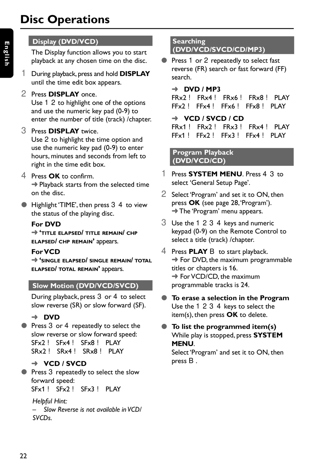 Philips DVP642/37 user manual VCD / Svcd / CD 