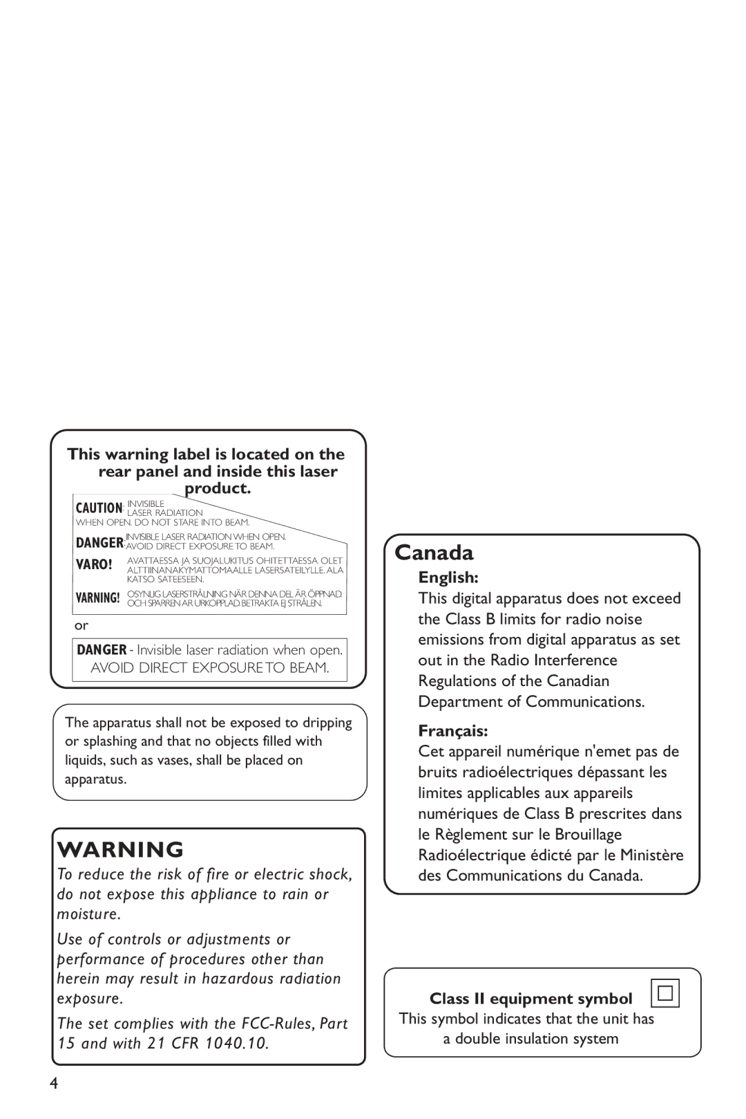 Philips DVP642/37 user manual English, Français, Class II equipment symbol 