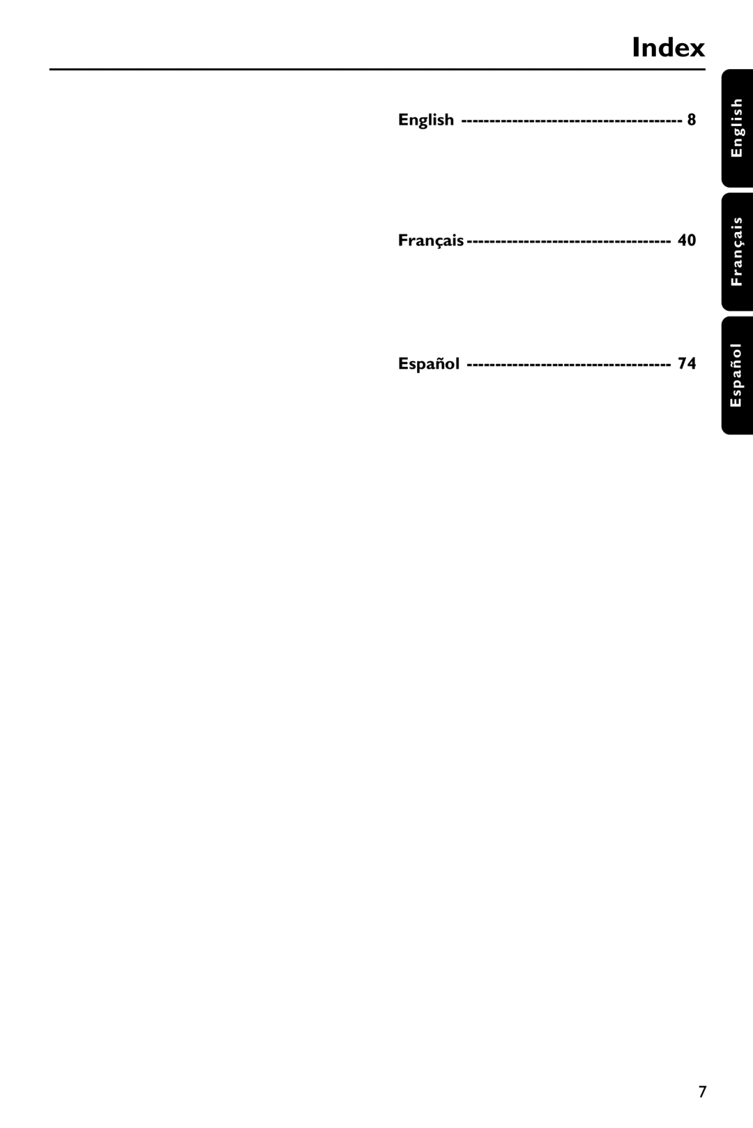 Philips DVP642/37 user manual Index, Español 