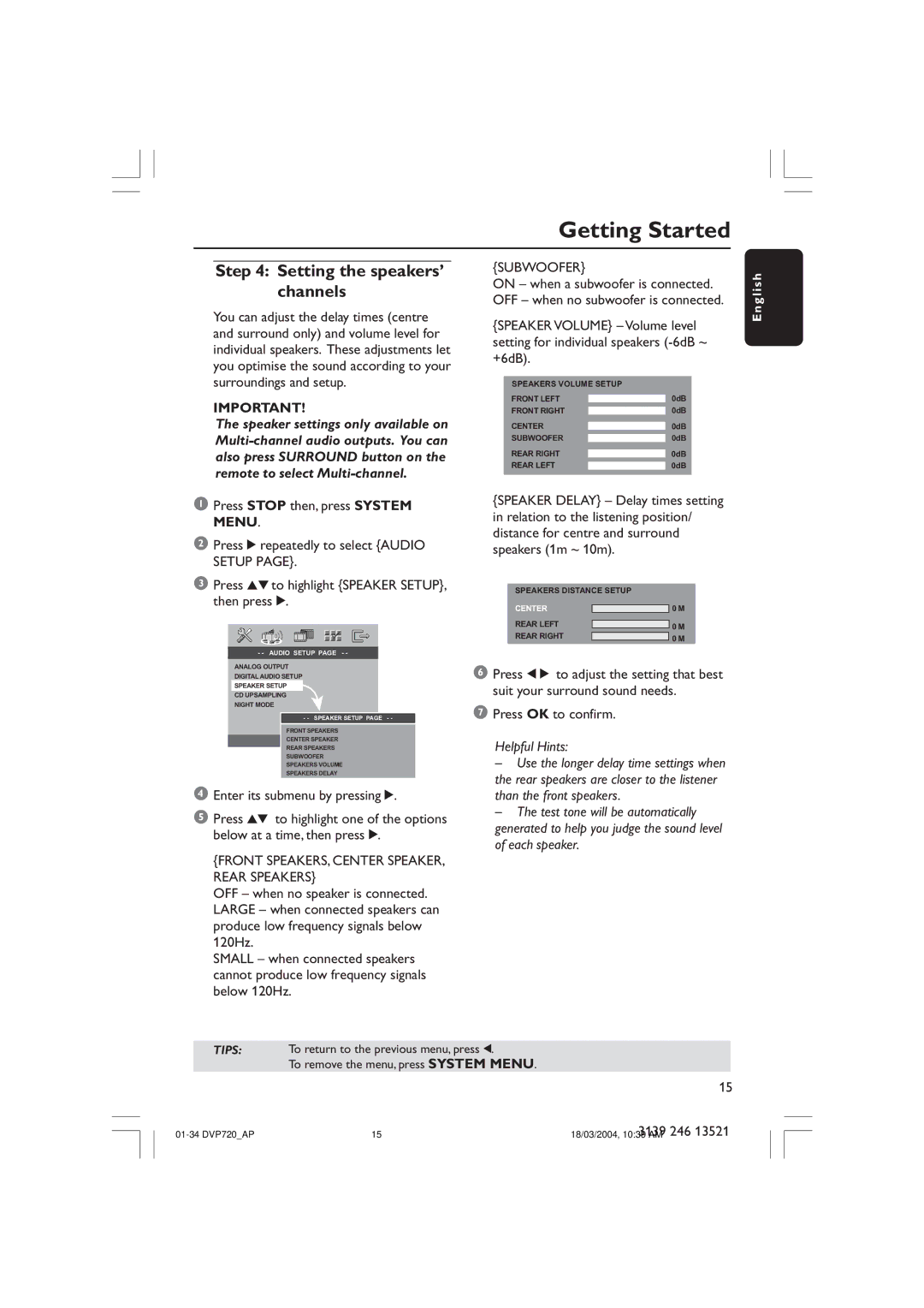 Philips DVP720SA manual Subwoofer, Press OK to confirm 