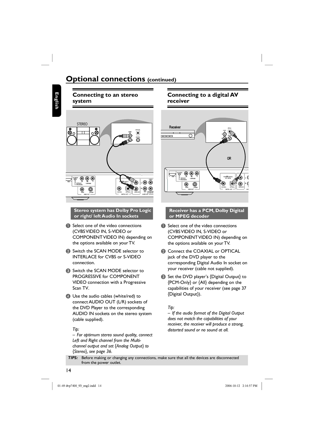 Philips dvp7400, DVP7400S/93 user manual Stereo 