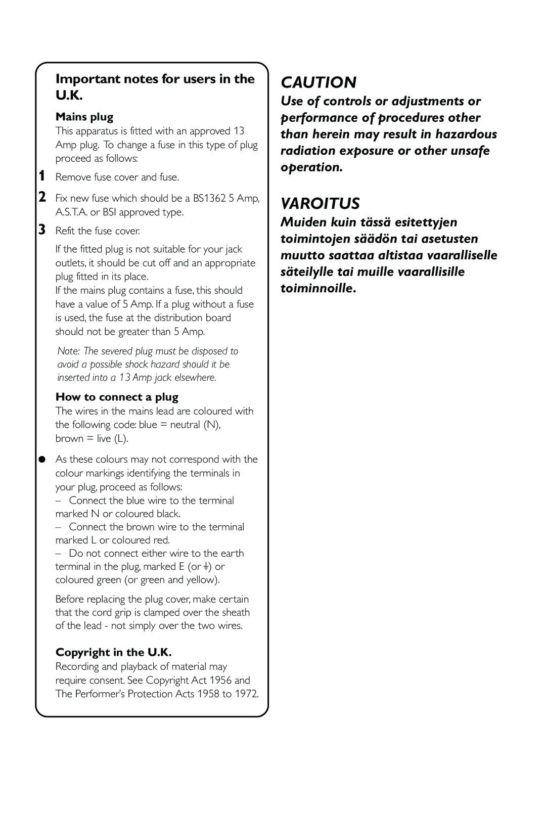 Philips DVP762/05, SL-0433/05-1 user manual Important notes for users in the U.K, Mains plug 