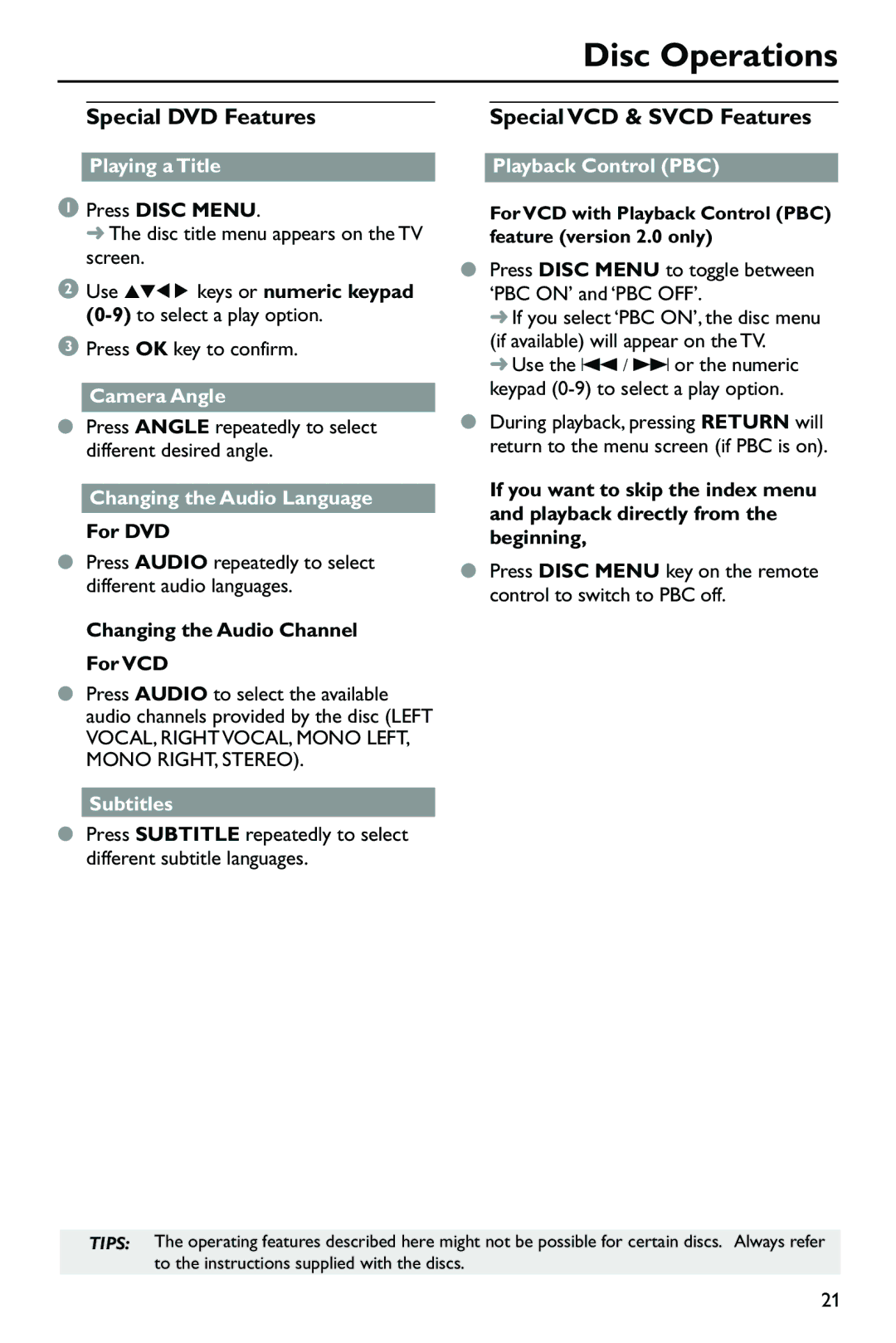 Philips SL-0433/05-1, DVP762/05 user manual Special DVD Features 