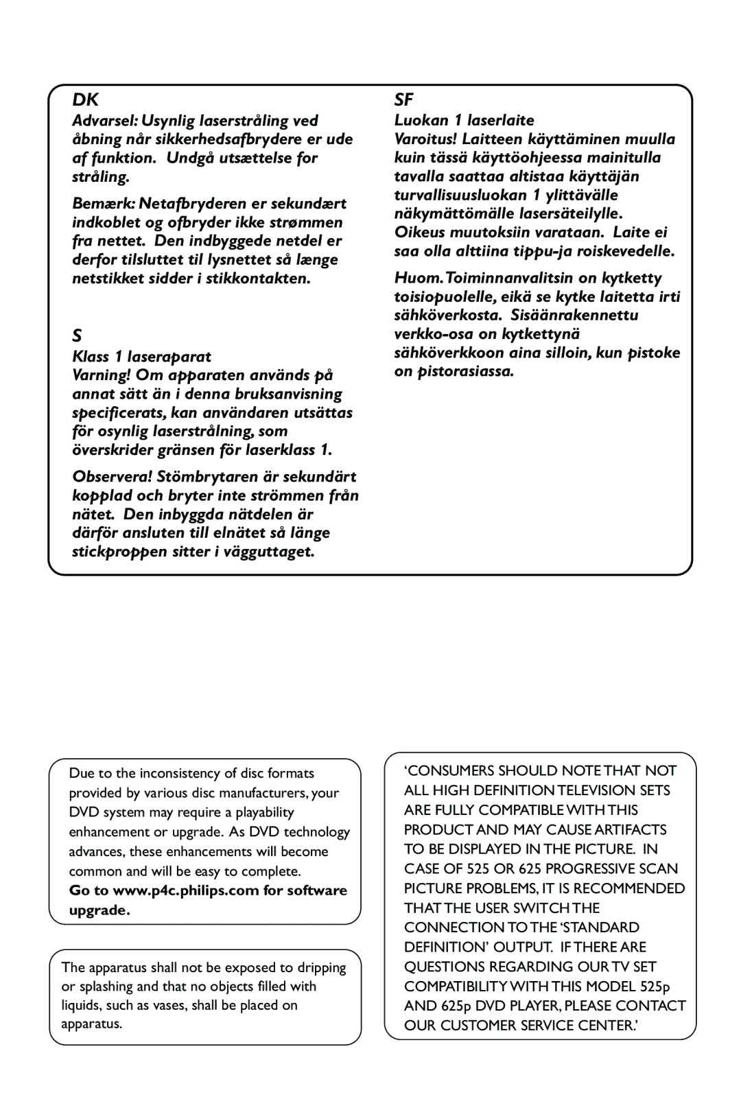 Philips SL-0433/05-1, DVP762/05 user manual Klass 1 laseraparat 