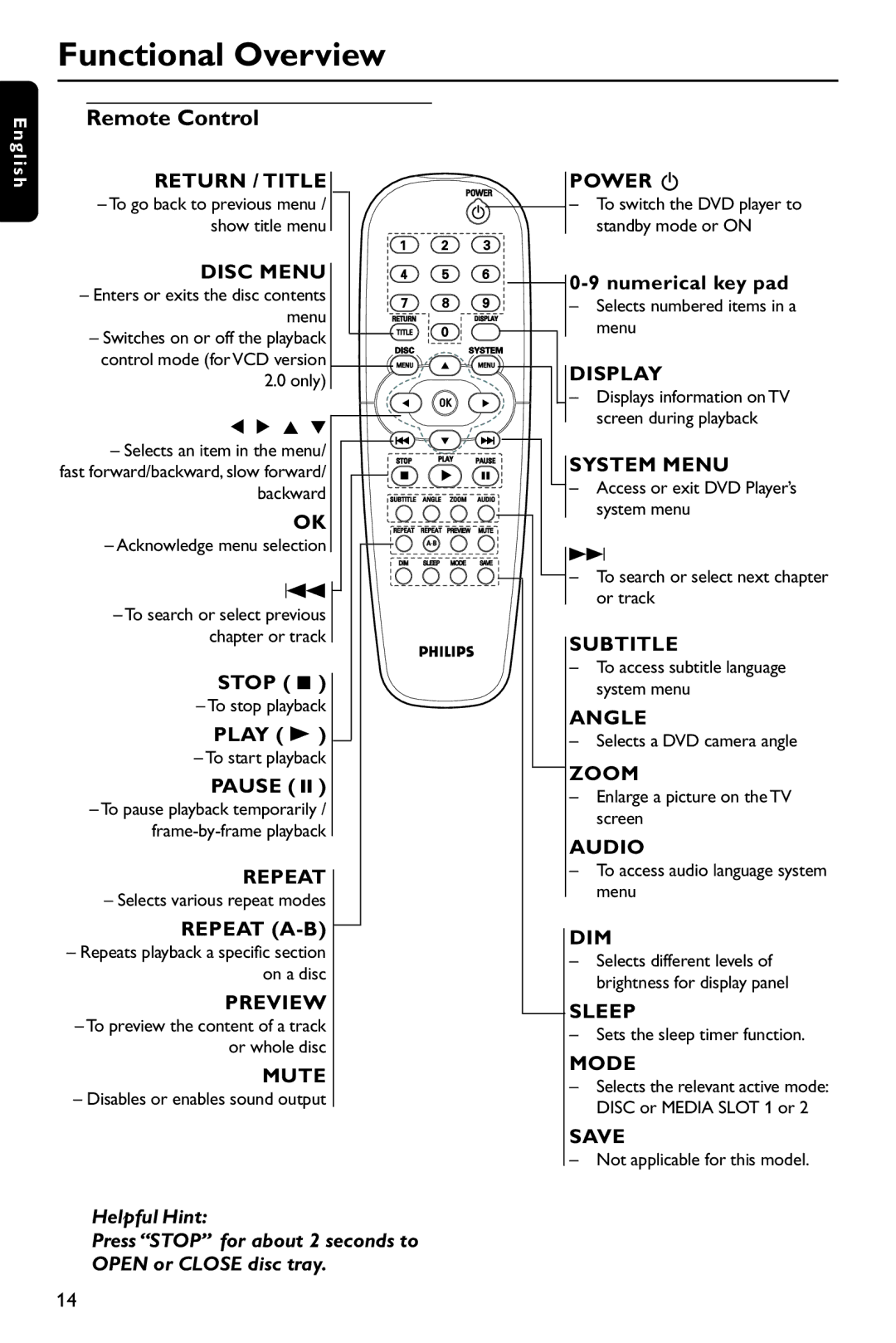 Philips DVP762/75 user manual Remote Control 