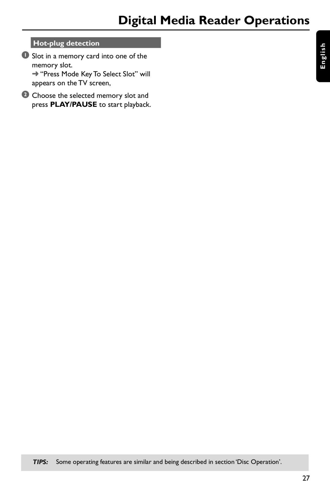 Philips DVP762/75 user manual Hot-plug detection 