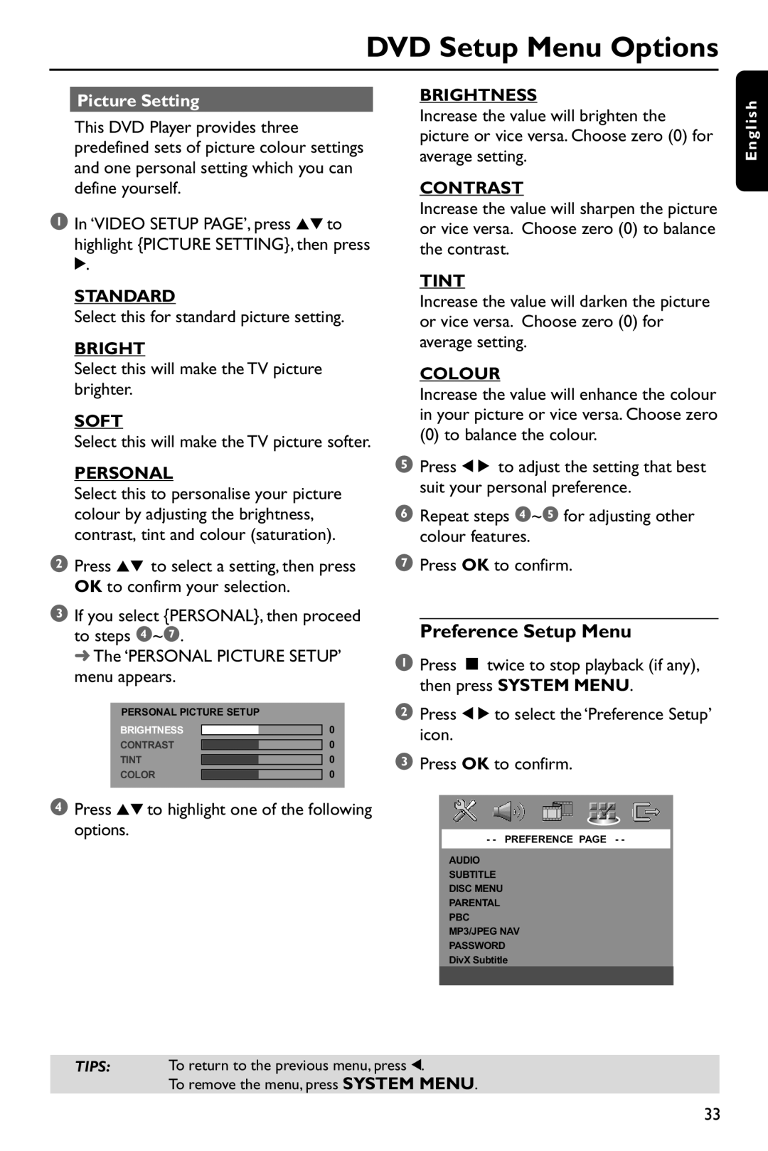 Philips DVP762/75 user manual Preference Setup Menu 