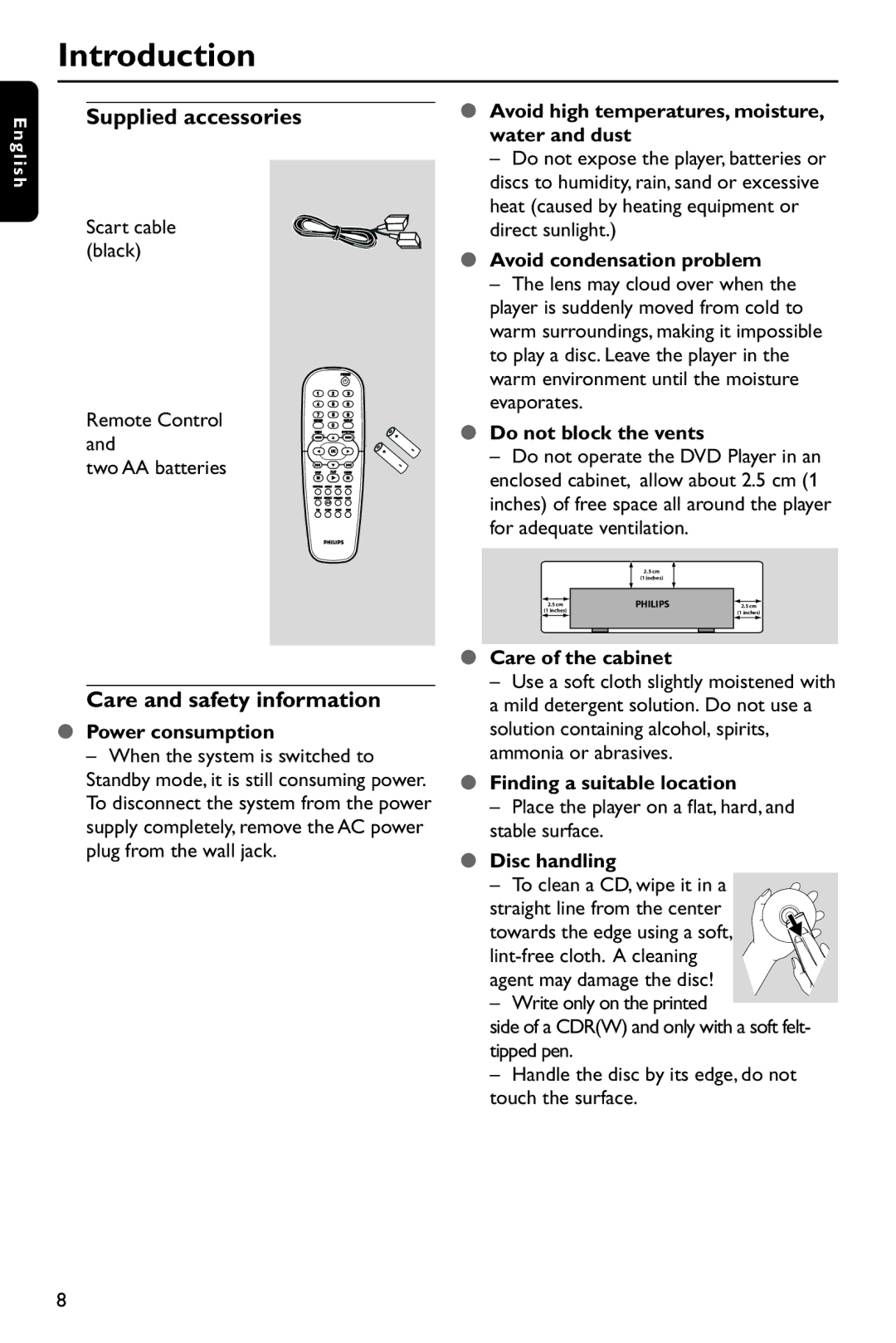 Philips DVP762/75 user manual Introduction, Supplied accessories, Care and safety information 