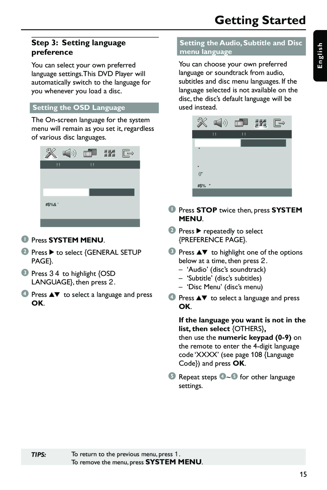 Philips DVP762/78, DVP762/00 user manual Setting language preference, Setting the OSD Language 