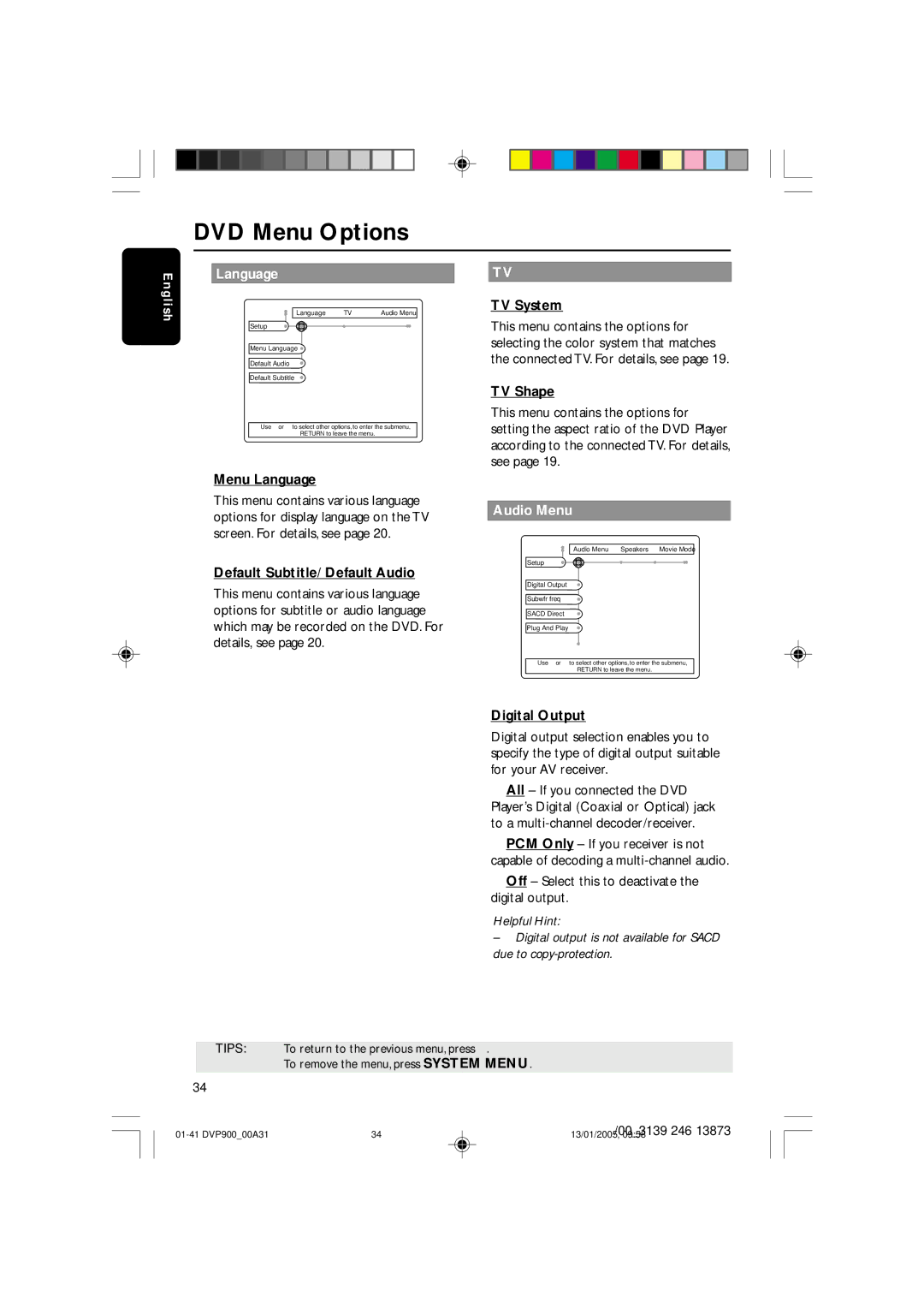 Philips DVP9000S user manual Language, Audio Menu 