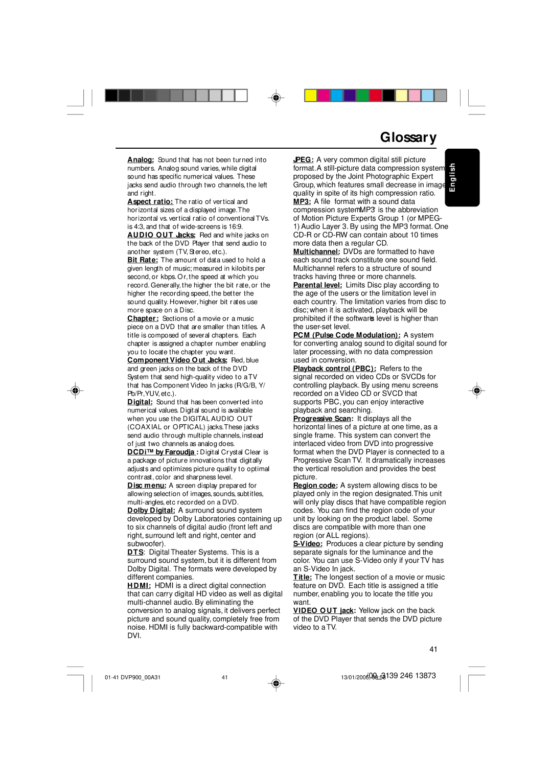 Philips DVP9000S user manual Glossary 