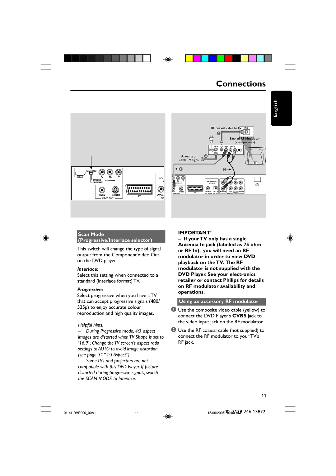 Philips DVP900SA/00_A user manual Using an accessory RF modulator, Antenna or 