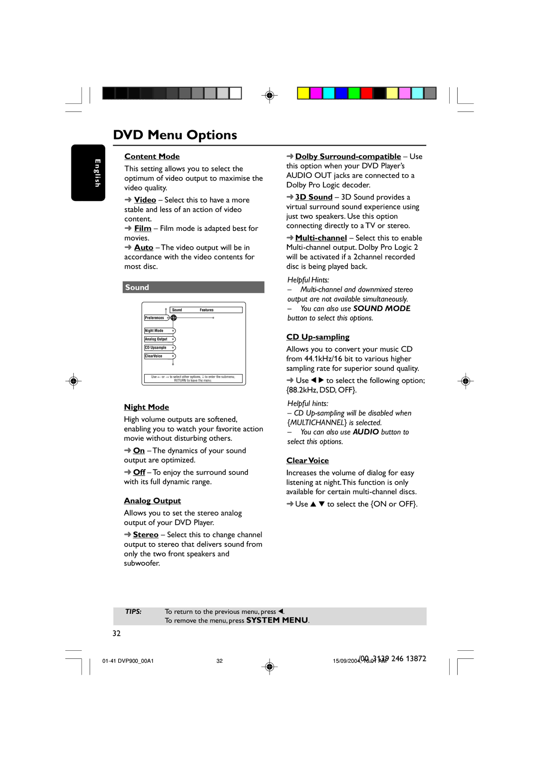 Philips DVP900SA/00_A user manual Sound 