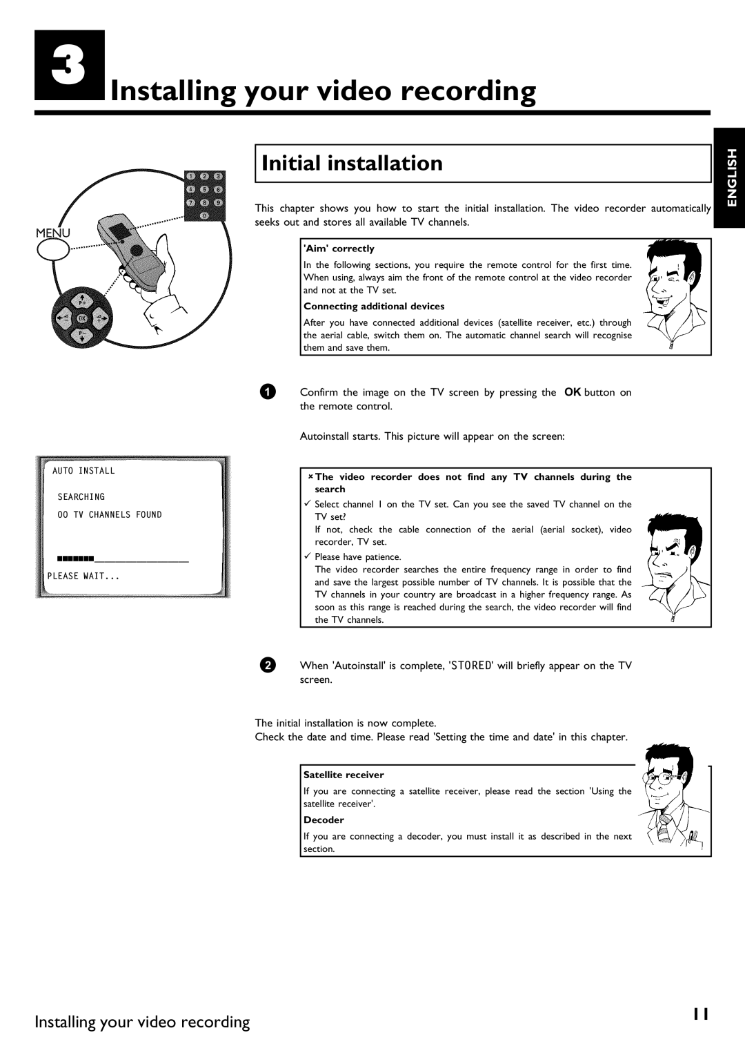 Philips DVR specifications CInstalling your video recording, Initial installation 