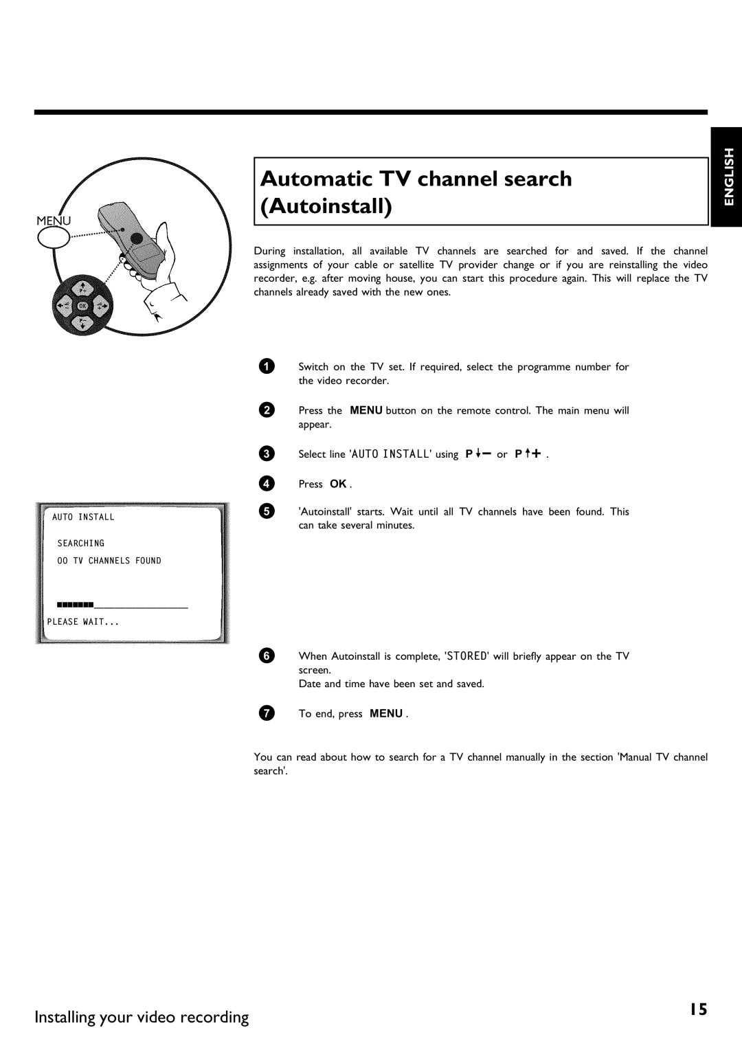 Philips DVR specifications Automatic TV channel search, Autoinstall 