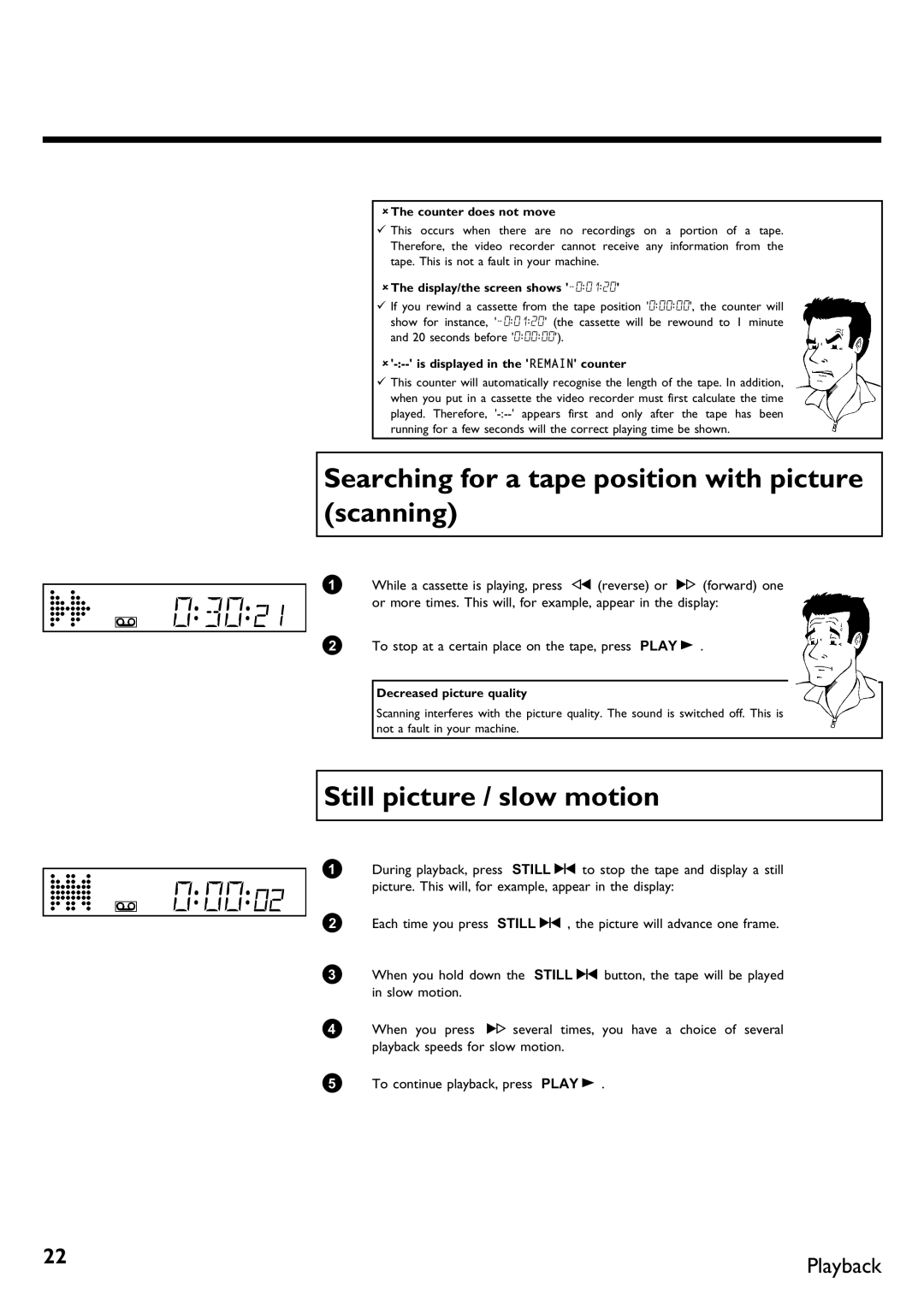 Philips DVR specifications Searching for a tape position with picture scanning, Still picture / slow motion 