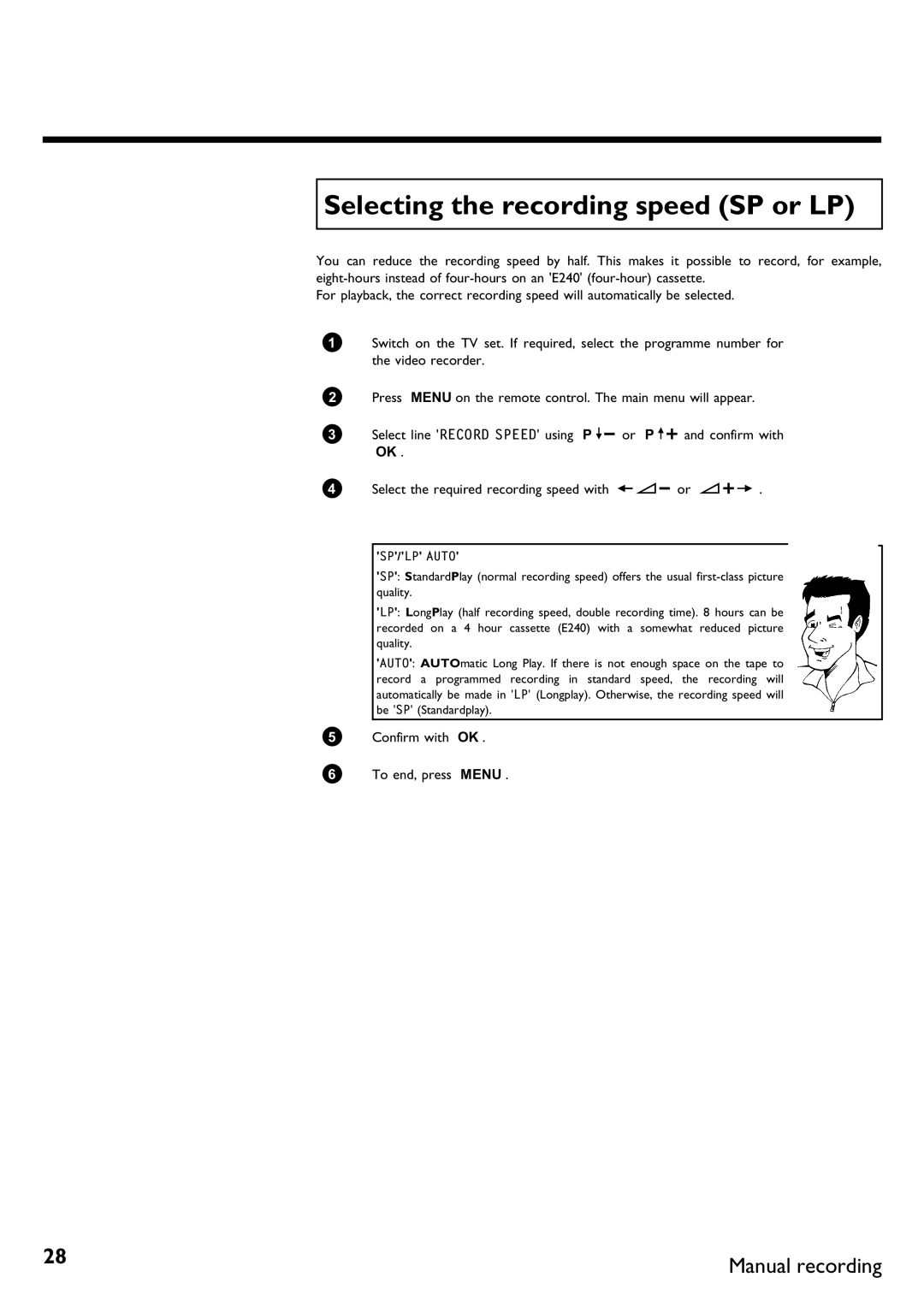 Philips DVR specifications Selecting the recording speed SP or LP 