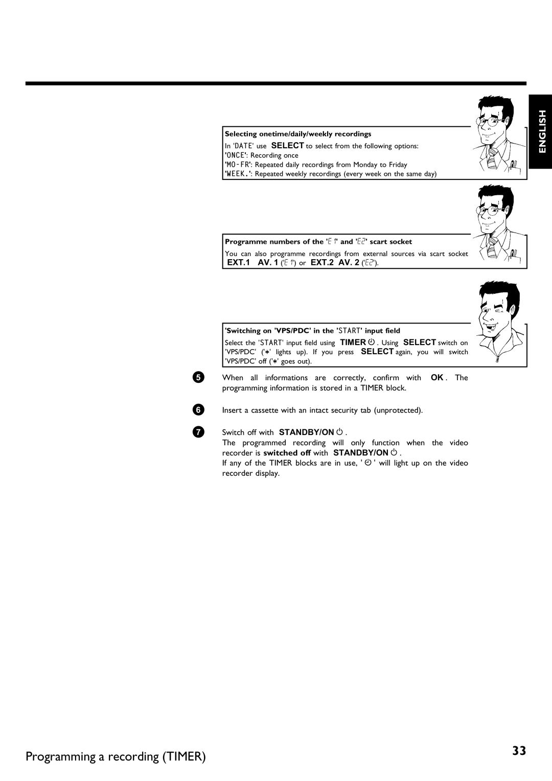 Philips DVR specifications EXT.1 AV E1 or EXT.2 AV E2, Programme numbers of the E1 and E2 scart socket 